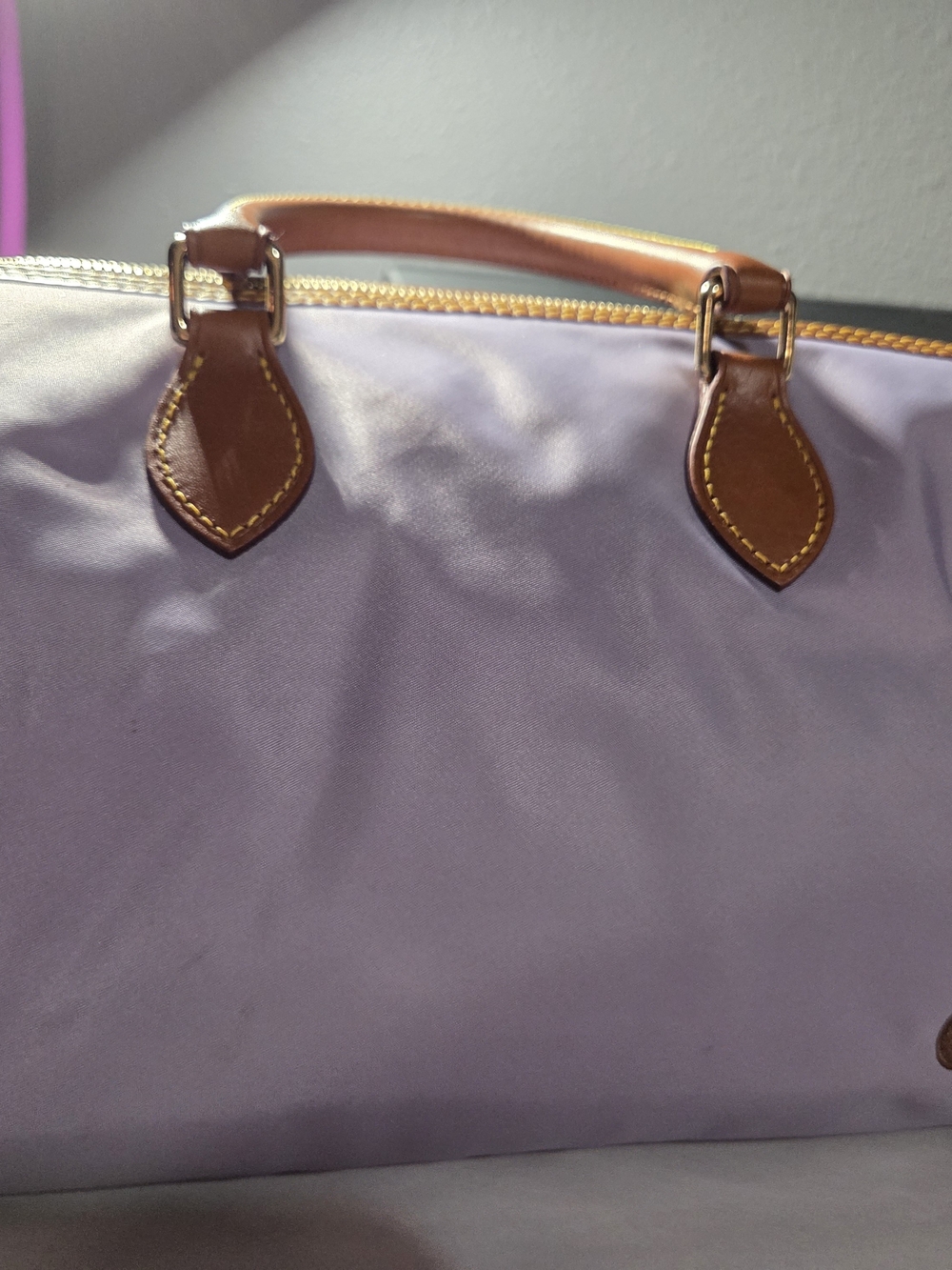 Dooney And Bourke Lavender Women's Satchel Bag with Brown Leather Trim